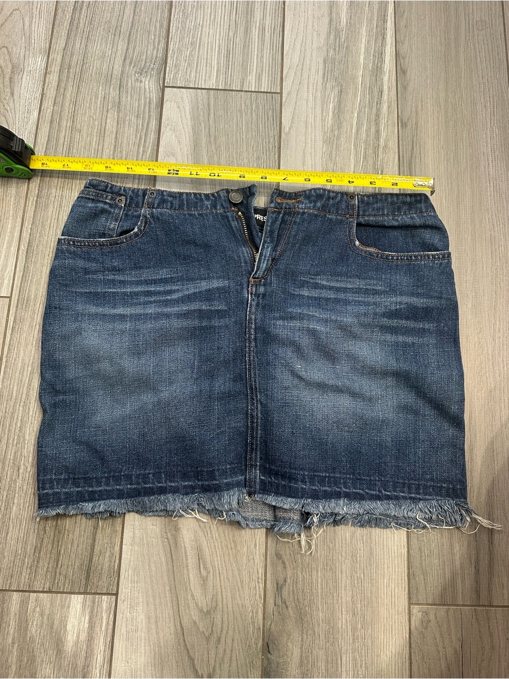 Express Dark Blue Denim Distressed Hem Mini Skirt